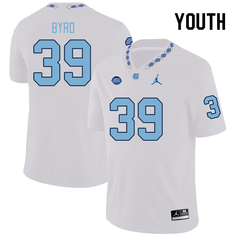 Youth #39 Major Byrd North Carolina Tar Heels College Football Jerseys Stitched-White